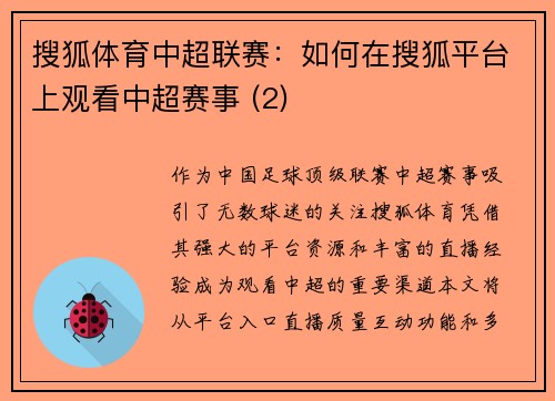 搜狐体育中超联赛：如何在搜狐平台上观看中超赛事 (2)